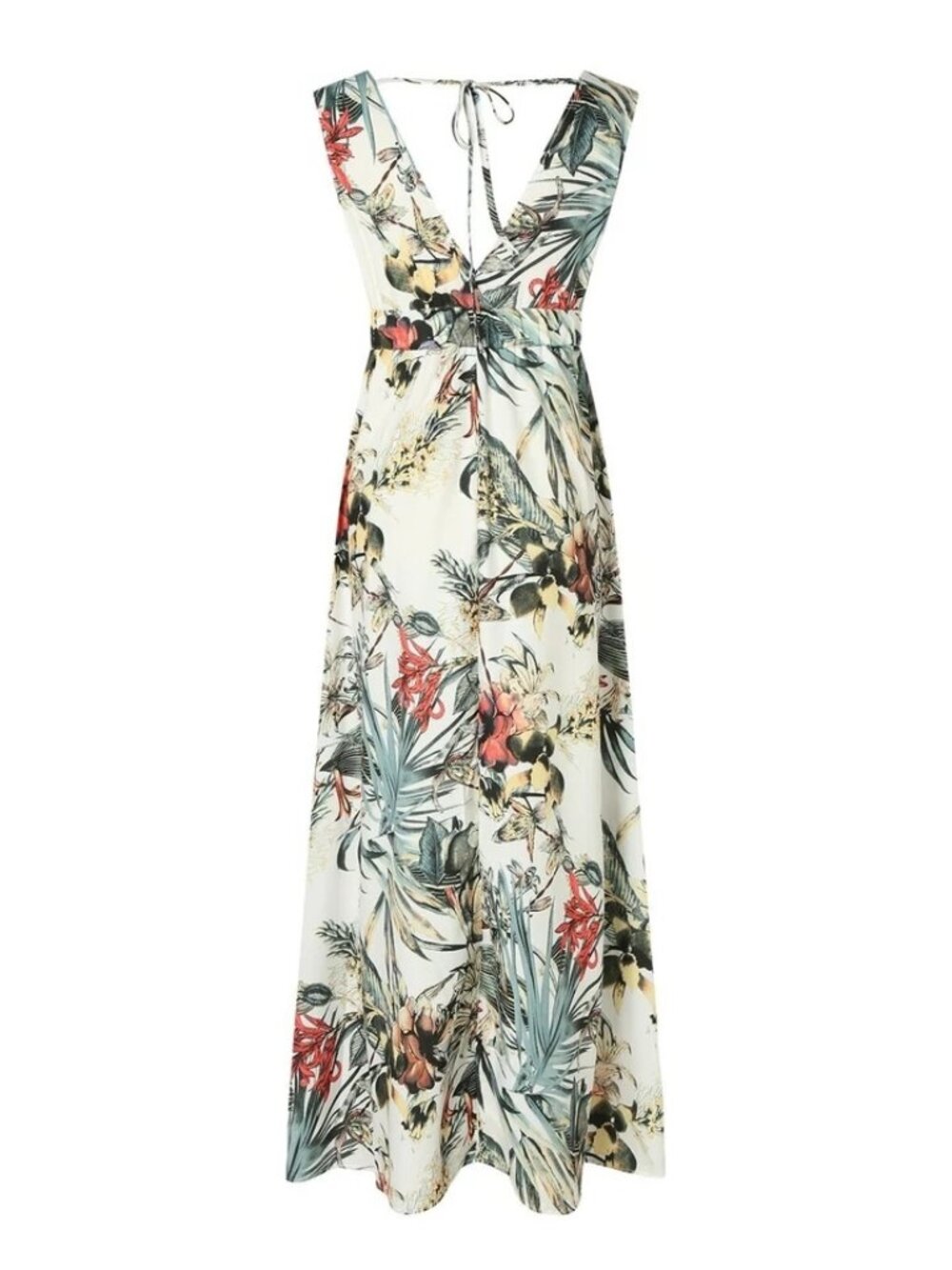 Women's Sleeveless V Neck Boho Floral Maxi Dress Summer Beach Backless Sundress - Picture 2 of 6